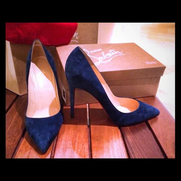 Christian Louboutin Pigalle 100 Veau Velours heels in rare Blue Kohl w/tips box - Picture 12 of 13